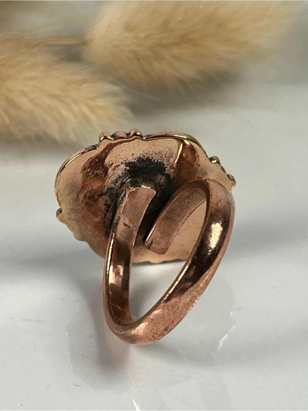 Solid Copper Kingman Turquoise Gemstone Ring Size 7.75 Adjustable